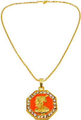 Shiv Jagdamba Chhatrapati Shivaji Maharaj Rajmudra Shape Locket With Chain Gold-plated Cubic Zirconia Brass, Metal Pendant