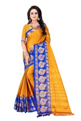 Bombey Velvat Fab Self Design Bollywood Cotton Silk Saree(Mustard)