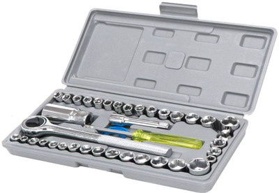 Anweshas Multipurpose Stainless Steel 1/4-inch Ratchet Handle (Metallic)Combination Socket Wrench 40 Pcs Tool Kit Set Socket Set(Pack of 1)