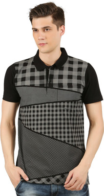 Wexford Checkered Men Polo Neck Black, Grey T-Shirt