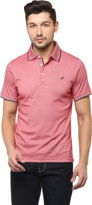 American Crew Self Design Men Polo Neck Pink T-Shirt