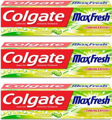 

Colgate Toothpaste, Maxfresh Citrus Blast Green- 150gm (Pack of 3) Toothpaste(450 g, Pack of 3)