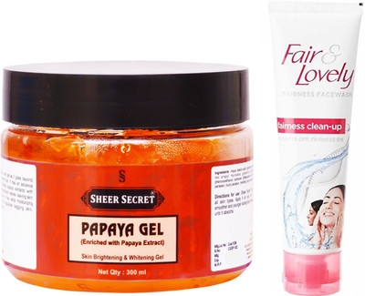 

Sheer Secret Papaya Gel 300ml and Fair & Lovely Fairness Instant Glow Clean-up face wash 100 ml(Set of 2)