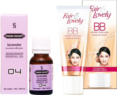 

Sheer Secret Lavender Essential Oil 15 ml and Fair & Lovely BB Foundation + Fairness Cream 40 Grams(Set of 2)