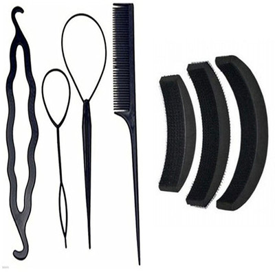 

S R Enterprises hair puff maker volumizer and diy kit tools [pack of 7pcs](Set of 7)