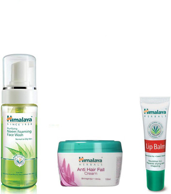 Himalaya neem foming face wash, anti hair fall cream, lip balm(Set of 3)