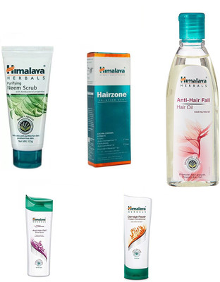 Himalaya neem face scrub, hairzone, anti hair fall oil, anti hair fall shampoo, damge conditionar(Set of 5)