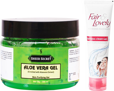 Sheer Secret Aloe Vera Gel 300ml and Fair & Lovely Fairness Instant Glow Clean-up face wash 100 ml(Set of 2)