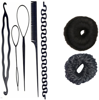 S R Enterprises hair fashion donuts ,curly juda and diy kit tools [pack of 7pcs](Set of 7)