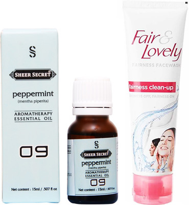 

Sheer Secret Peppermint Essential Oil 15 ml and Fair & Lovely Fairness Instant Glow Clean-up face wash 100 ml(Set of 2)