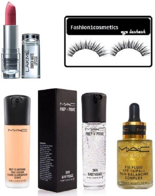 

FASHION1COSMETICS Combo of face primer,foundation,serum.lipstick,eyelashes(Set of 5)