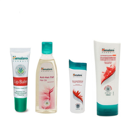 

Himalaya lip balm, anti hair fall oil , dryness shampoo, dryness conditionar(Set of 4)