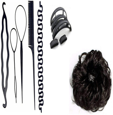 

S R Enterprises hair puff bumpits ,curly juda and diy kit tools [pack of 11pcs](Set of 11)