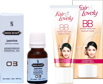

Sheer Secret Jasmine Essential Oil 15 ml and Fair & Lovely BB Foundation + Fairness Cream 40 Grams(Set of 2)