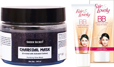

Sheer Secret Charcoal Mask 300ml and Fair & Lovely BB Foundation + Fairness Cream 40 Grams(Set of 2)