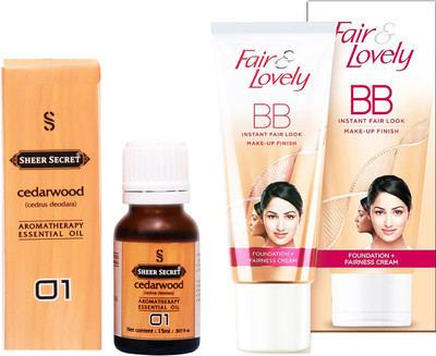 

Sheer Secret Cedarwood Essential Oil 15 ml and Fair & Lovely BB Foundation + Fairness Cream 40 Grams(Set of 2)