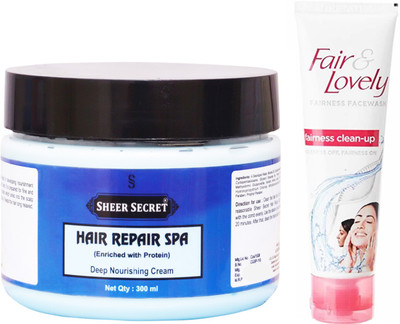 

Sheer Secret Hair Repair Spa 300ml and Fair & Lovely Fairness Instant Glow Clean-up face wash 100 ml(Set of 2)