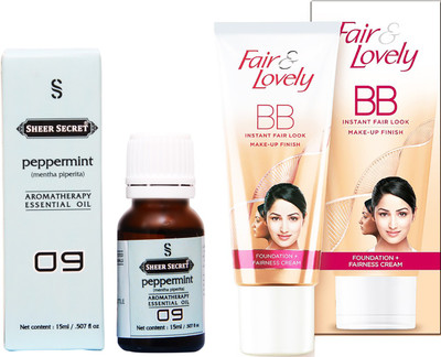 

Sheer Secret Peppermint Essential Oil 15 ml and Fair & Lovely BB Foundation + Fairness Cream 40 Grams(Set of 2)
