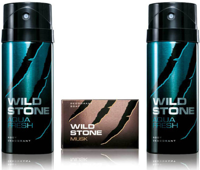 

Wild Stone 2 Aqua Fresh Deodorant and 75gm Musk Soap(Set of 3)