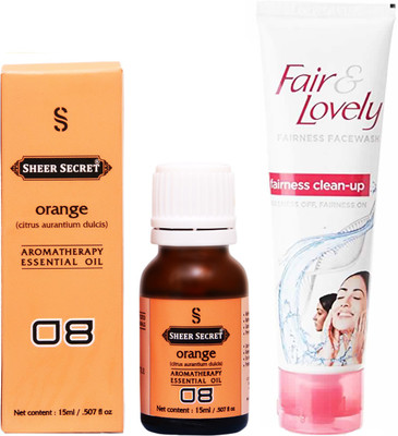 

Sheer Secret Orange Essential Oil 15 ml and Fair & Lovely Fairness Instant Glow Clean-up face wash 100 ml(Set of 2)