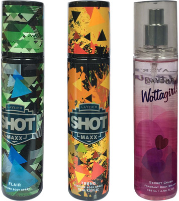 

LAYER'R FLAIR, TREND AND SECRET CRUSH (PACK OF 3) Body Spray - For Men & Women(135 ml)