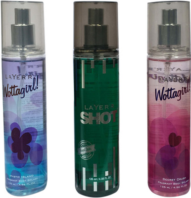 

LAYER'R MYSTIC ISLAND, ROYAL JADE AND SECRET CRUSH (PACK OF 3) Body Spray - For Men & Women(135 ml)