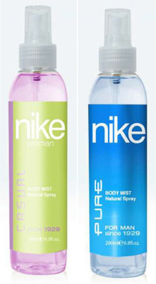 

Nike Pure for Men 200ML + Casual for Women 200ML - (400ML, Pack of 2) Body Mist - For Men & Women(400 ml, Pack of 2)