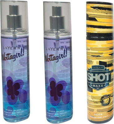 

LAYER'R FLICK AND MYSTIC ISLAND (PACK OF 3) Body Spray - For Men & Women(135 ml, Pack of 3)