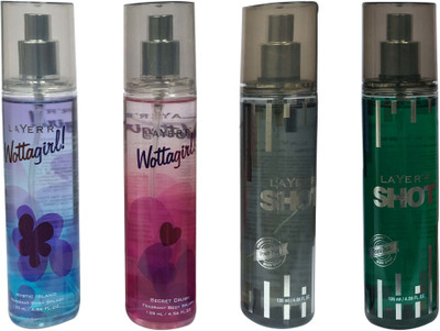 

LAYER'R MYSTIC ISLAND, POWER PLAY, ROYAL JADE ,BLAZE SECRET CRUSH (PACK OF 4) Body Spray - For Men & Women(135 ml, Pack of 4)