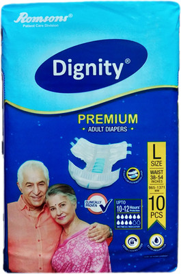 

ROMSONS DIGNITY PREMIUM ADULT DIAPERS, SIZE LARGE, 10 Pcs. PACK, FOR WAIST SIZE 38"-54" INCHES Adult Diapers - L(10 Pieces)