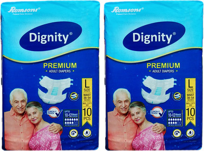

ROMSONS DIGNITY PREMIUM ADULT DIAPERS, SIZE LARGE, 10 Pcs. PACK Adult Diapers - L(20 Pieces)