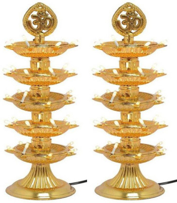 Blessing Shine 5 layer electric gold LED diya deepak light for diwali home temple decorative Plastic (Pack of 2) Table Diya(Height: 14 inch)