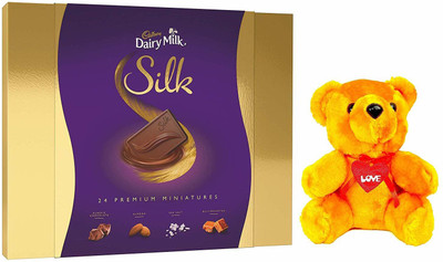 

Cadbury - Valentine Gift Combo with Dairy Milk Silk Miniatures Chocolate Gift Box, 240g & A Beautifull Teddy Combo(1)