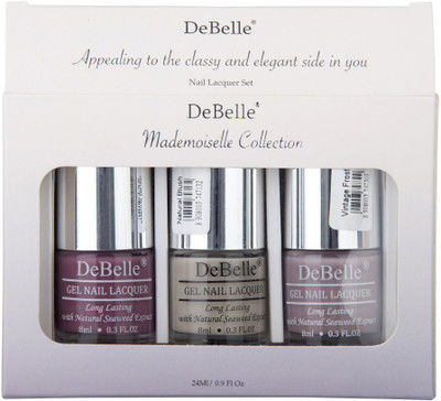 

DeBelle Nail Lacquer set Mademoiselle gift pack of 3 Laura Aura,Vintage Frost , Natural Blush(Pack of 3)