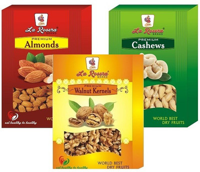 

La Rosera Walnuts (Akhrot) 250g + California Almond (Badam) 250g + Cashew Nuts (Kaju) 250g Walnuts, Cashews, Almonds(250 g, Box)