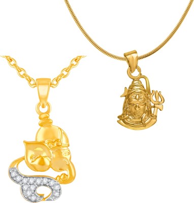 mahi Combo Shivji and Ganpati Bappa Unisex Pendant with Cubic Zircona Gold-plated Cubic Zirconia Alloy Pendant
