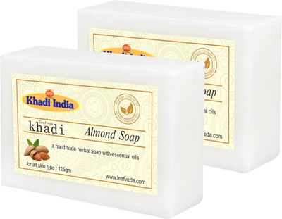 LEAFVEDA Khadi Almond Soap 125gm Pack of 2(250 g, Pack of 2)