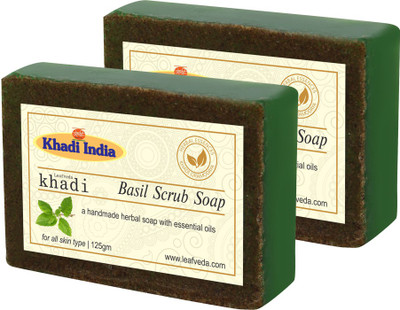 

LEAFVEDA Khadi Basil Scrub Soap 125gm Pack of 2(250 g, Pack of 2)