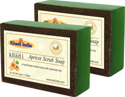 LEAFVEDA Khadi Apricot Scrub Soap 125gm Pack of 2(250 g, Pack of 2)