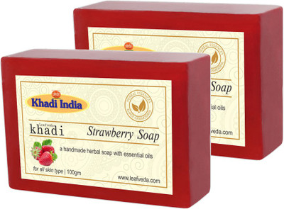 LEAFVEDA Khadi Strawberry Soap 100gm Pack of 2(200 g, Pack of 2)