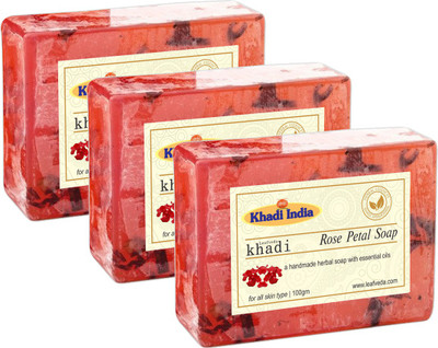 LEAFVEDA Khadi Rose Petal Soap 100gm Pack of 3(300 g, Pack of 3)