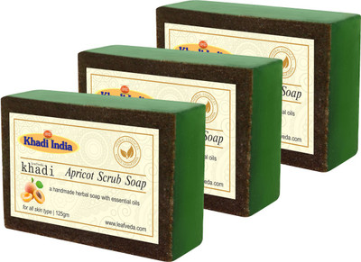 

LEAFVEDA Khadi Apricot Scrub Soap 125gm Pack of 3(375 g, Pack of 3)