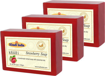 

LEAFVEDA Khadi Strawberry Soap 100gm Pack of 3(300 g, Pack of 3)