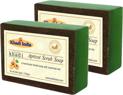 

LEAFVEDA Khadi Apricot Scrub Soap 100gm Pack of 2(200 g, Pack of 2)