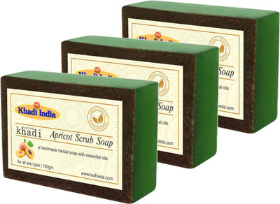 

LEAFVEDA Khadi Apricot Scrub Soap 100gm Pack of 3(300 g, Pack of 3)