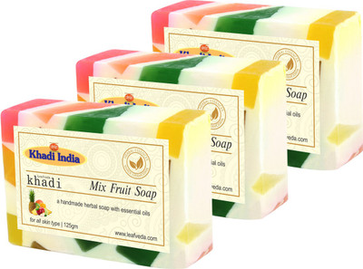 

LEAFVEDA Khadi Mix Fruit Soap 125gm Pack of 3(375 g, Pack of 3)