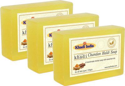 

LEAFVEDA Khadi Chandan Haldi Soap 100gm Pack of 3(300 g, Pack of 3)