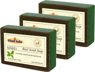 

LEAFVEDA Khadi Basil Scrub Soap 100gm Pack of 3(300 g, Pack of 3)
