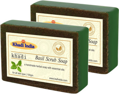

LEAFVEDA KhadiBasil Scrub Soap 100gm Pack of 2(200 g, Pack of 2)