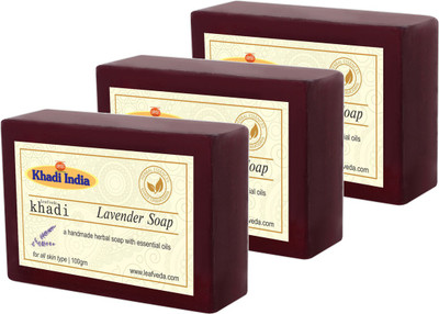 LEAFVEDA Khadi Lavender Soap 100gm Pack of 3(300 g, Pack of 3)